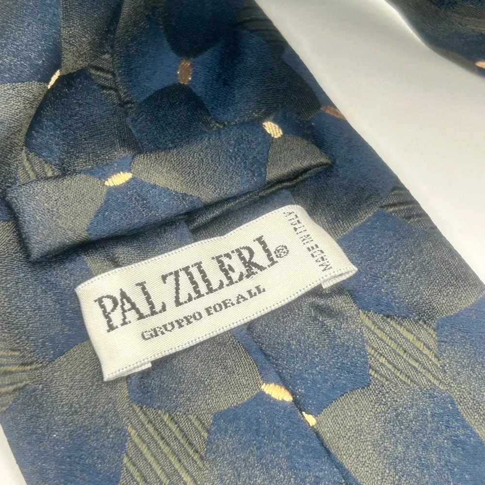Pal Zileri Mens Silk Tie Blue Green Geometric Abstract Made in Italy Luxury